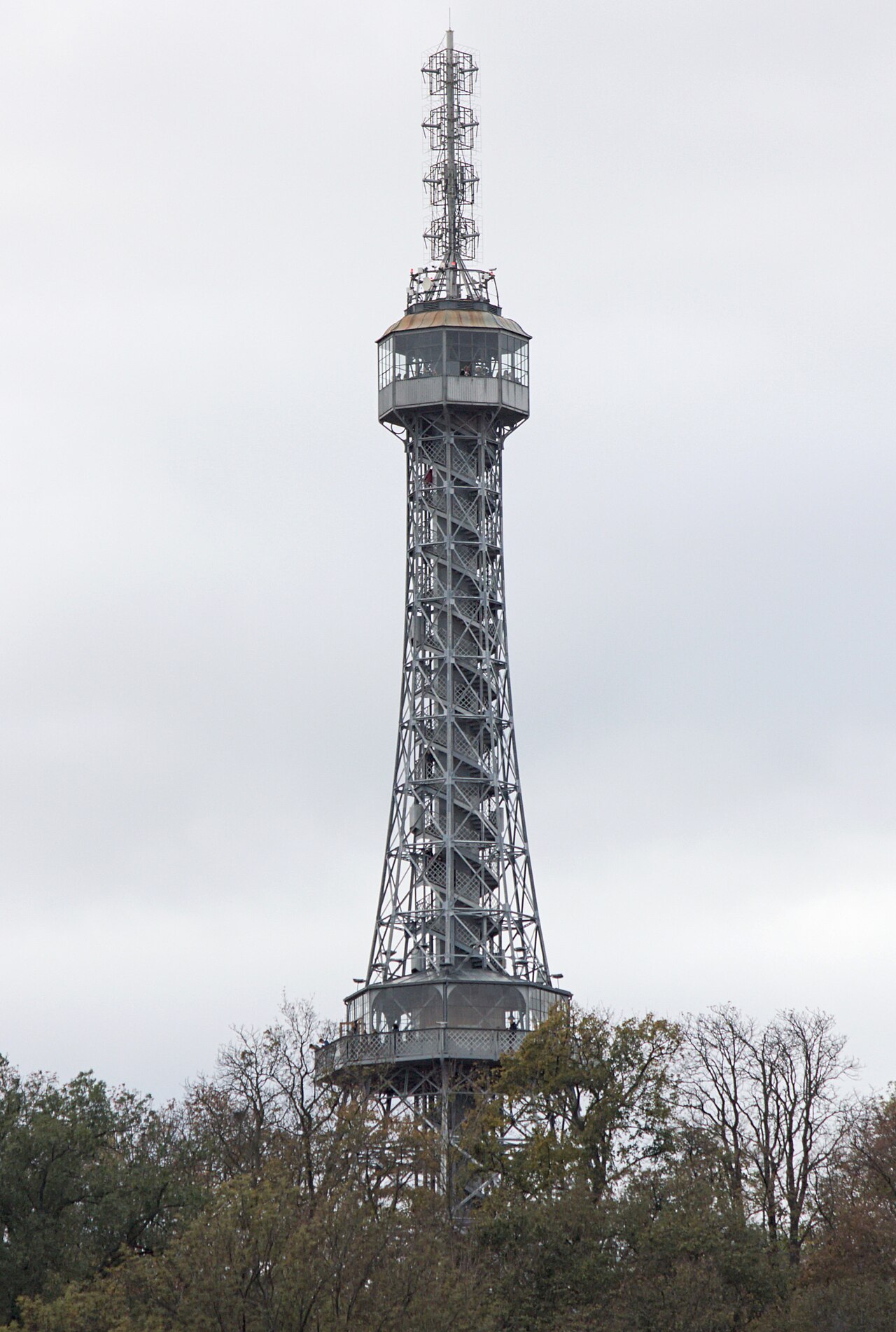 Petřín Lookout Tower rising above the trees