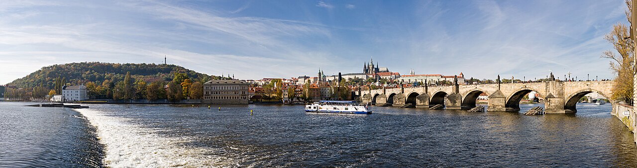 Panoramic view of the Vltava river through Prague