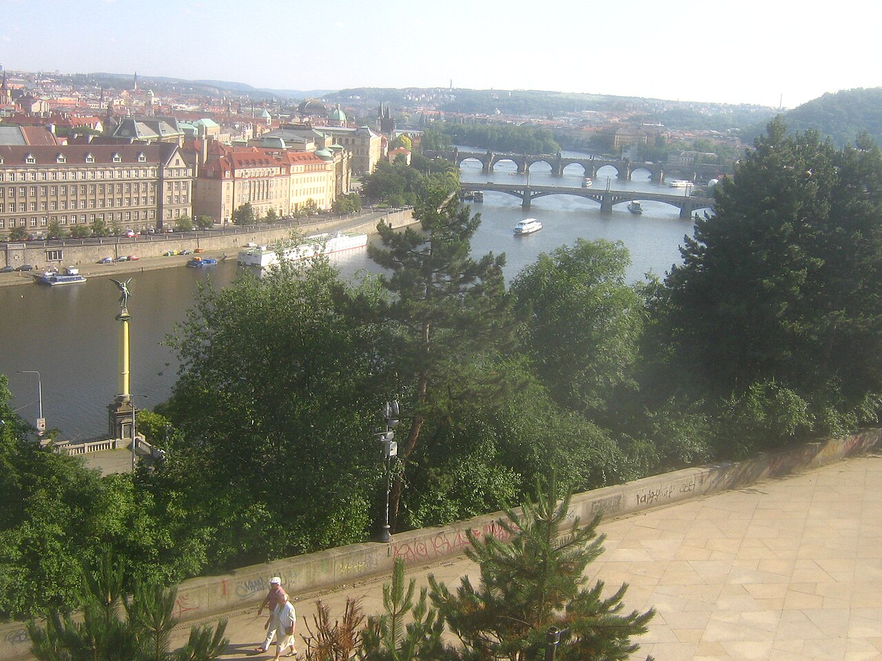 View of the Vltava River from Letná Park in summer