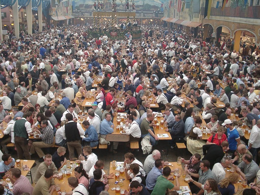 Inside a Bavarian-style Oktoberfest beer tent